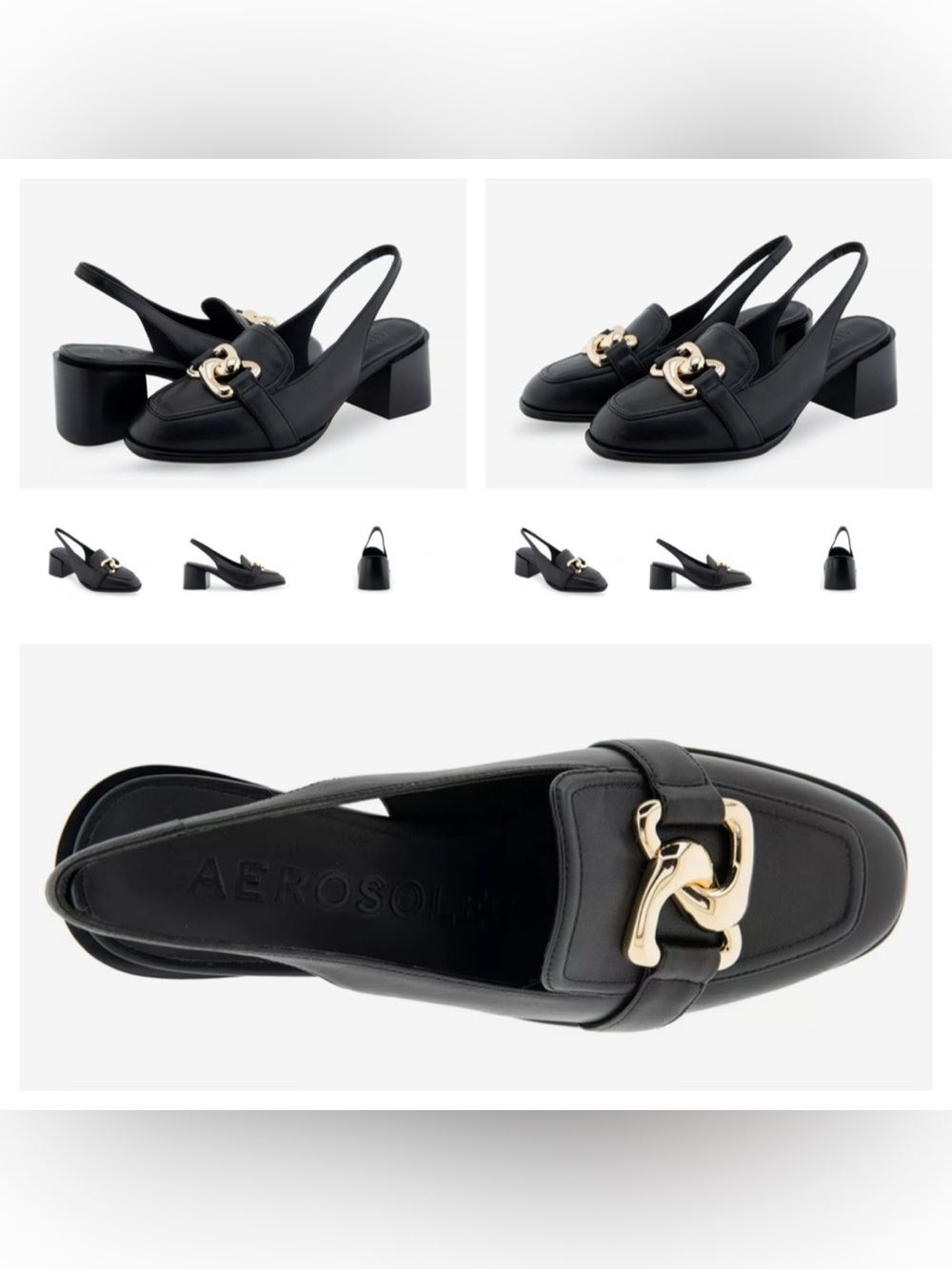 Aerosoles Black Slingback Loafer with Gold Chain Accented Allure Pump size 7.5